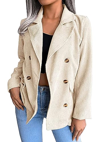 EFOFEI Damen Retro Vintage Cord Blazer Übergangsjacke Oberbekleidung Einreihige Strickjacke Bluse Apricot S von EFOFEI