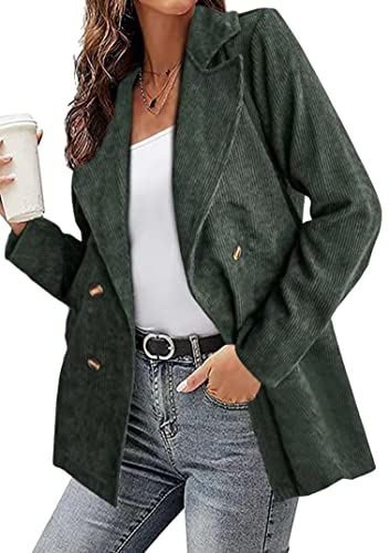 EFOFEI Damen Revers Arbeit Büro Jacken Retro Vintage Cord Blazer Elegant Business Blazer Blazer mit Umlegekragen Mittellange Anzugjacke Hellgrün L von EFOFEI