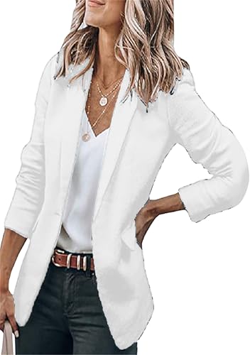 EFOFEI Damen Revers Offene Front Mantel Einfach Elegant Outwear Casual Arbeit Slim Fit Langarm Blazer Weiß L von EFOFEI