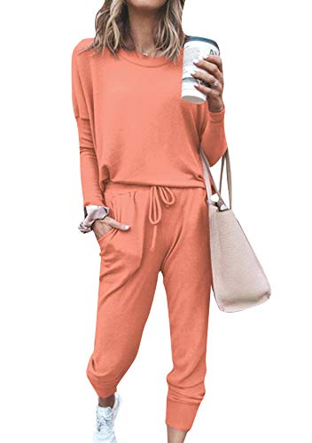 EFOFEI Damen Rundhals Sleepshirt Sportanzug für Frühling und Herbst Pyjama-Set aus Baumwolle Rot M von EFOFEI