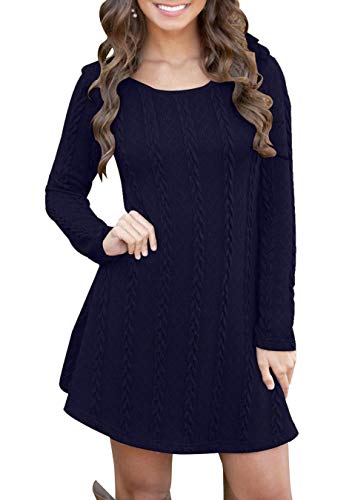 EFOFEI Damen Rundhalsausschnitt Kleid langes Hülsen beiläufiges Kleid Kurzschluss Sweater Kleid Marineblau L von EFOFEI