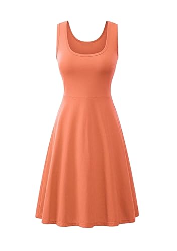 EFOFEI Damen Sanft Kleid Sommerkleid Einfach A Line Kleid Hellorange 3XL von EFOFEI