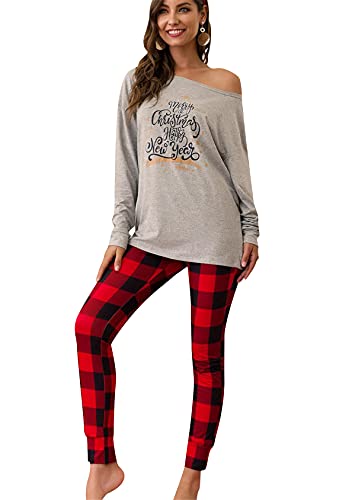 EFOFEI Damen Schlafanzug Baumwolle Pyjama Set Langarm Rundhals Nachtwäsche Traininganzug Grau XL von EFOFEI