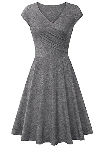 EFOFEI Damen Schlankes Freizeit Kleid Party Cami Midi Kleid Patchwork Swing Kleid Grau M von EFOFEI