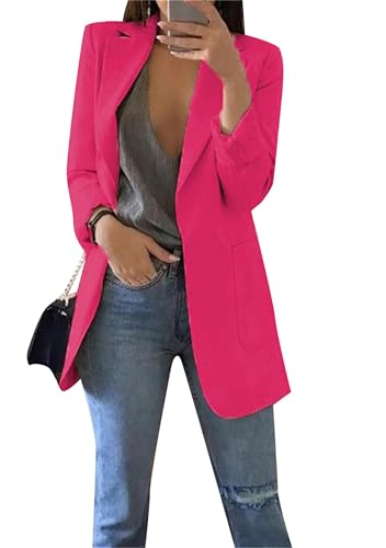 EFOFEI Damen Umlegekragen Business Büro Mantel Mittellanger Dünner Anzug Schuljacke Für Den Herbst Sakko Cardigan Revers Geschäft Büro Rose Rot XXL von EFOFEI