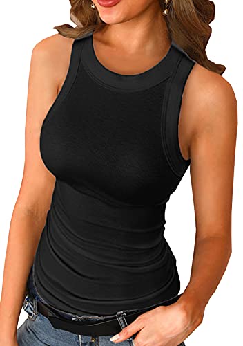 EFOFEI Damen Scoop Neck Unterhemd Einfarbig Sport Leibchen Lässige Einfarbige Sommerbluse Tiefer U-Ausschnitt Oberteil Schwarz S von EFOFEI