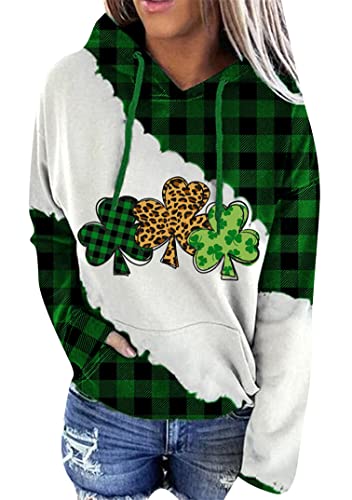 EFOFEI Damen Shamrock Aufdruck Oberteile Grün Weißes Patchwork SweatshirtKleeblatt Druck Tshirt DREI Kleeblatt 3XL von EFOFEI