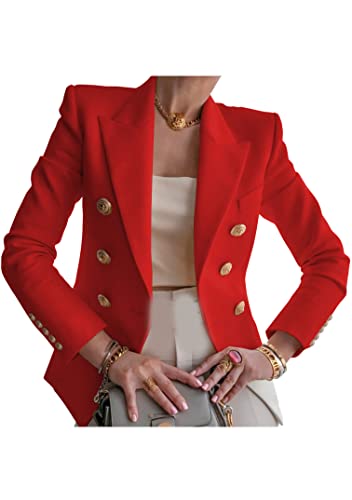 EFOFEI Damen Simple Cardigan Anzug Leichte Bürojacke Büroarbeit Blazer Rot S von EFOFEI