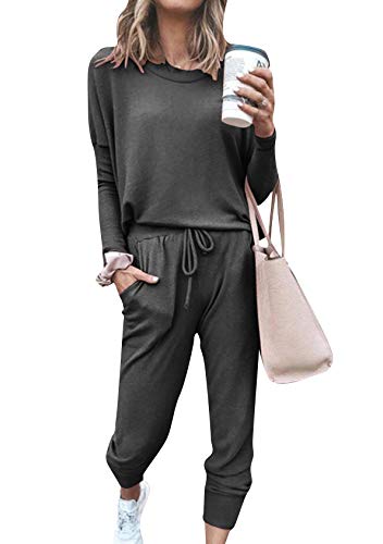 EFOFEI Damen Sleepshirt Schlanke Passform an den Armen eines Langarmanzugs Jogginganzug Zweiteiler Set Grau S von EFOFEI