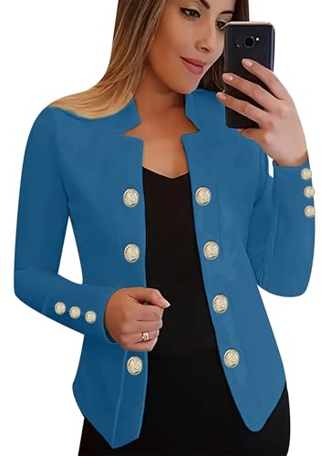 EFOFEI Damen Slim Business Strickjacke Casual Open Front Blazer Slim Fit Langarm Knopfleiste Blazer Blau XL von EFOFEI