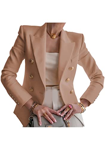 EFOFEI Damen Slim Fit Büro Arbeitsblazer Revers Knopf Bürojacken Casual Arbeitsblazer Khaki L von EFOFEI