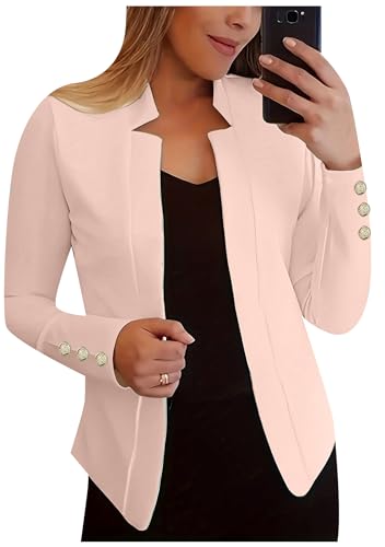 EFOFEI Damen Slim Fit Langarm Blazer Revers Casual Blazer Business Open Front Strickjacke Einfarbig Kurze Strickjacken Hellrosa S von EFOFEI