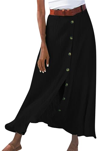 EFOFEI Damen Sommer Faltenrock Bedruckt Boho Swing A-Line Rock Flowy Swing Long Rock Schwarz L von EFOFEI