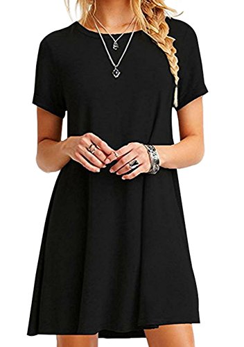 EFOFEI Damen Sommer Shirt Kleid A Line Mini Kurzes Kleid Rundhalsausschnitt Kleid BLK M von EFOFEI