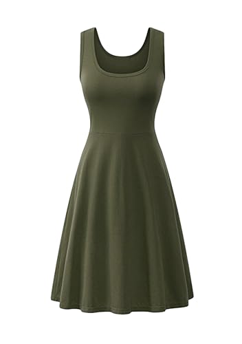 EFOFEI Damen Sommerkleid Solid Kleid A Line Midi Kleid Vintage Kleid Armeegrün XL von EFOFEI