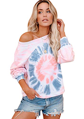 EFOFEI Damen Sommer Off Shoulder Floral Tops Lässige Bluse mit Blumendruck Rosa Grau XL von EFOFEI