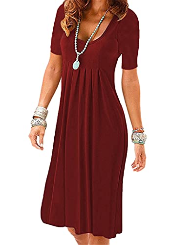 EFOFEI Damen Sommer Shirtkleider Boho Strandkleid Einfaches Bequemes Kleid Alltägliche Hauskleidung Weinrot M von EFOFEI