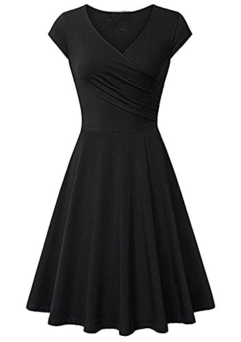 EFOFEI Damen Sommerkleid Elegantes Kleid V-Ausschnitt Swing Kleid Kleid Schwarz 3XL von EFOFEI