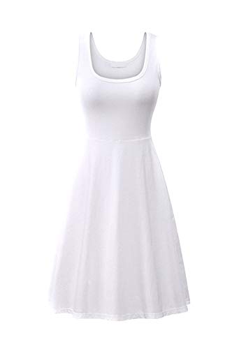 EFOFEI Damen Sommerkleid Lässig Ärmelloses Kleid Einfach A Line Kleid Weiß 3XL von EFOFEI
