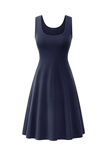 EFOFEI Damen Swing Ärmelloses Panzer Midi Kleid Sommerkleid Dunkelblau S von EFOFEI