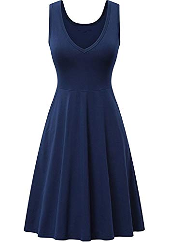 EFOFEI Damen Strandspaziergang Sommerkleid Freizeitkleid für jeden Anlass Dress Strandspaziergang Kleid Marineblau 3XL von EFOFEI