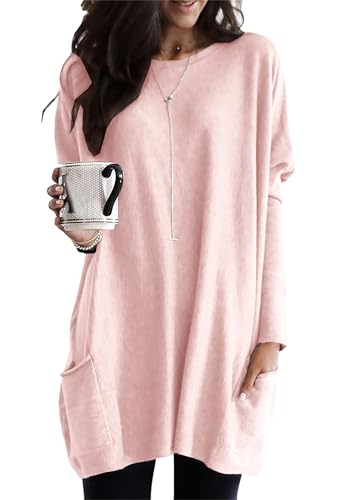 EFOFEI Damen Streetwear Bluse Tops Drucken Lässiges Weihnachtskleid Oberteil mit Weihnachtsmann Muster Top mit Weihnachtselchmuster Rosa S von EFOFEI