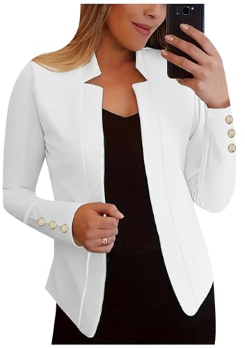 EFOFEI Damen Strickjacke Blazer Slim Fit Einfacher Blazer Slim Fit Langarm Knopf Blazer Revers Casual Blazer Weiß 3XL von EFOFEI