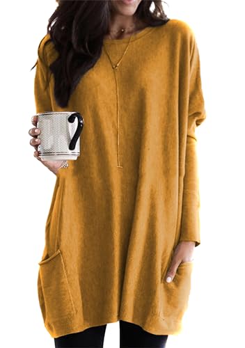 EFOFEI Damen Langarm Shirt Herbst Lose Wickel T Shirt Blusen Übergroßer Pullover Mit Lockerer Passform Gelb L von EFOFEI