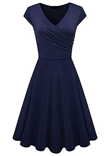 EFOFEI Damen Bequemes Lounge Shirt Kleid Kurzarm Swing Kleid Audrey Elegantes Cocktailkleid Marineblau XS von EFOFEI