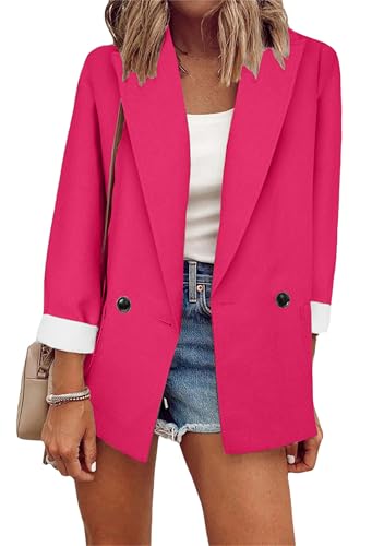 EFOFEI Damen Taillierter Reverskragen Blazer Lässige Langarm Cardigan Langarm Büro Jacke Rosa Rot M von EFOFEI