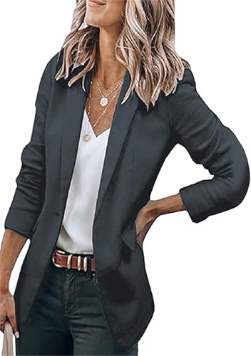 EFOFEI Damen Tailo Strickjacke Blazer Slim Fit Langarm Blazer Casual Work Blazer Einfache Strickjacke Anzug Dunkelgrau 4XL von EFOFEI