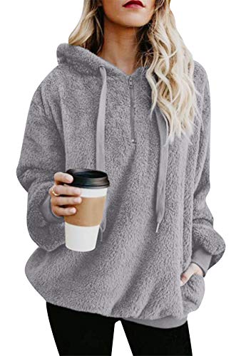 EFOFEI Damen Teddy Fleece Pullover Winter Warm Weich Pullover Modischer Warmer Herbst Winter Pullover Grau 3XL von EFOFEI