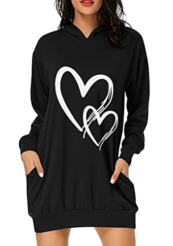 EFOFEI Damen Teenager Mädchen Loose Tops Liebe Herz Drucken Longshirt Kostüm Cartoon Drucken Oberteil Lockeres Sweatshirt mit Taschen Herz Schwarz XXL von EFOFEI