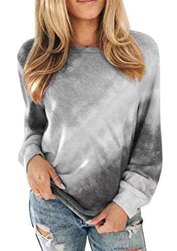 EFOFEI Damen Tie Dye Loose Rundhals Pullover Langarm Color Block Sweatshirt Grau S von EFOFEI