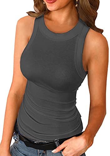 EFOFEI Damen Tiefer U-Ausschnitt Oberteil Enges Knopf Weste Ärmellos Camisole Vest Sexy Crop Top Dunkelgrau M von EFOFEI