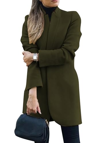 EFOFEI Damen Trenchcoat Herbst Revers Überzieher Outwear Elegante Einfarbige Winterjacke Wollmischung Mantel Mit Reverskragen Grün S von EFOFEI