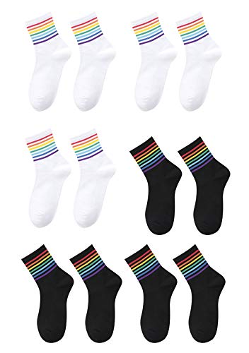 EFOFEI Damen Trendfarbene Gestreifte Baumwollsocken All Match Schwarz Weiß Kombinationssocken Personalisierte Gestreifte Trendige Socken Schwarzweiss-Nadelstreifen 6 Paare von EFOFEI