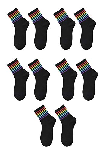 EFOFEI Damen Trendfarbene Gestreifte Baumwollsocken Baumwollsocken Im College-Stil All Match Schwarz Weiß Kombinationssocken Schwarzer Nadelstreifen 5 Paare von EFOFEI