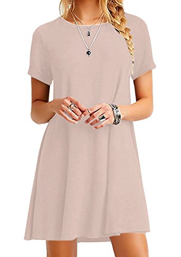 EFOFEI Damen Tunika Shirt Kleid Kurzarm Kleid Vintage Tunika Kleid Khaki L von EFOFEI