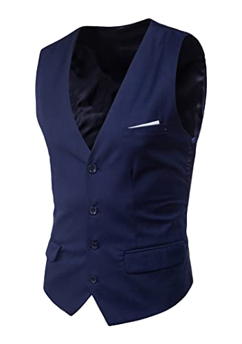 EFOFEI Herren Slim Fit Ärmellose Weste Klassische Formelle Anzugweste Baumwolle Freizeitweste Marineblau XL von EFOFEI