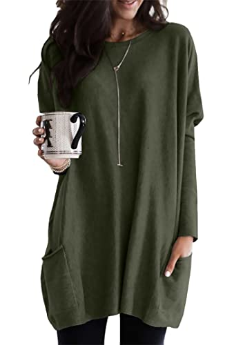 EFOFEI Damen Übergroßer Pullover Mit Lockerer Passform Winter Warm Langarm Pullover Home Langarm Shirt Armeegrün 3XL von EFOFEI