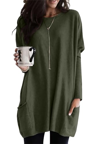 EFOFEI Damen Schlankes Oberteil mit Langen Ärmeln Rundhals Weihnachtspullover Herbst Winter Sweatshirt WeihnachtsMuster Top Armeegrün 3XL von EFOFEI