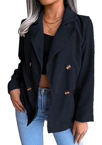 EFOFEI Damen Umlegekragen Blazer Casual Cord Blazer Langarm Herbst Jacke Marineblau M von EFOFEI