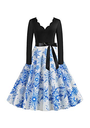 EFOFEI Damen Urlaub Karneval Stil Mini Cocktailkleid Abendkleid Spitzenkleid Frauen Weihnachten Partykleid Carnival Dress Karnevalskostüm Langarm Taillenkleid Vintage Kleidung Blau XL von EFOFEI