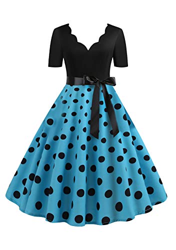 EFOFEI Damen Rockabilly Kleid Elegante Lange Kleider Frauen Sommer Festliche Damenkleider Knielang Vintage Bodycon Abend Party Prom Swing Dress Blau 3XL von EFOFEI
