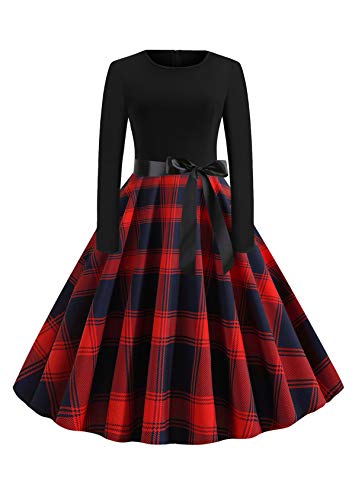 EFOFEI Damen Vintage Hepburn Cocktailkleid Weihnachten Druck Partykleid A-Linie Swing Kleid rot XL von EFOFEI