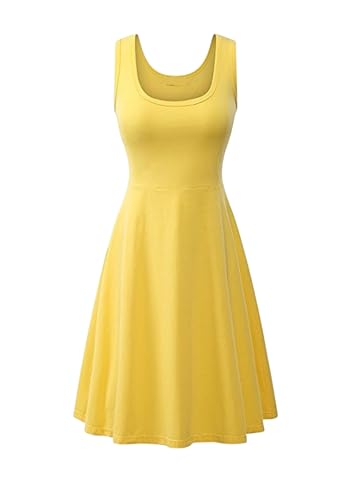 EFOFEI Damen Einfarbig Kleid Sommerkleid Damen Einfach Midi Kleid Gelb L von EFOFEI