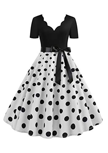 EFOFEI Damen Urlaub Karneval Stil Mini Cocktailkleid Frauen Weihnachten Partykleid Carnival Dress Karnevalskostüm Kurze Ärmel Taillenkleid Vintage Kleidung Weiß XL von EFOFEI