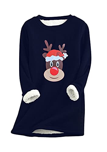 EFOFEI Damen Warmes Und Bequemes Sweatshirtall-Match-Plüschpulloverkleidung Für Die Weihnachtsfeier Navy Blau XL von EFOFEI