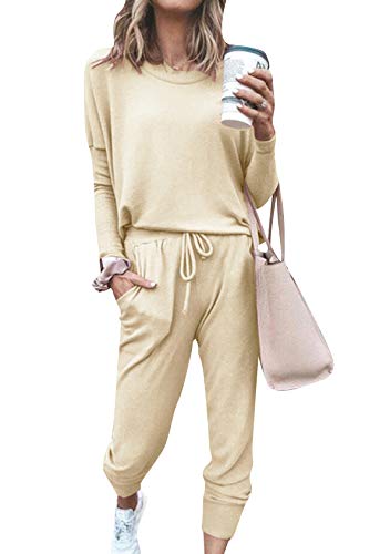 EFOFEI Damen Weich Lounge Sets Pyjama Set Damen Baumwolle Zweiteilige Nachtwäsche Langarm Braun L von EFOFEI